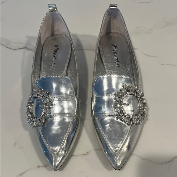 Jeffrey Campbell Viona Crystal Embellished Silver Pointed Toe Loafers size 7.5 - Picture 5 of 13